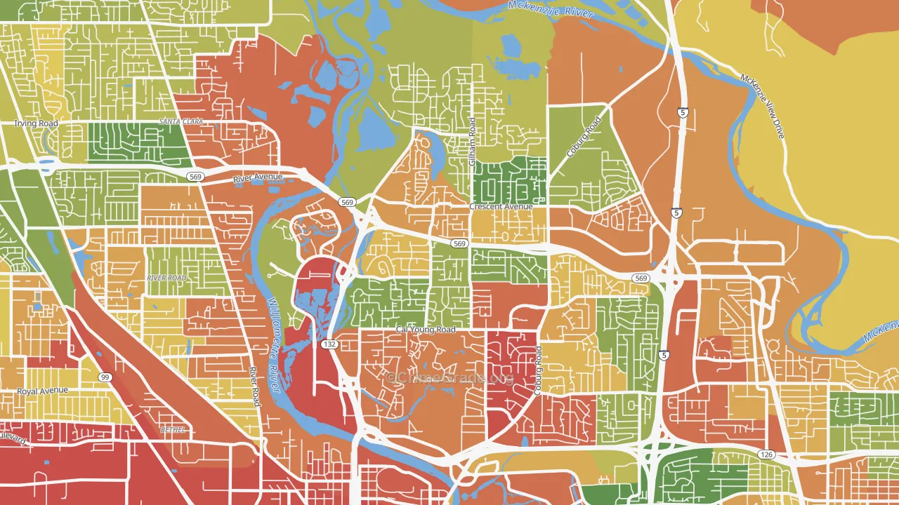 Cal Young, Eugene, OR Map of Burglary Rates