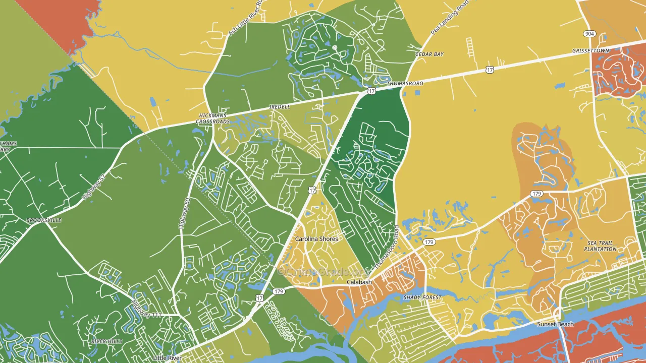 Calabash, NC Map of Burglary Rates