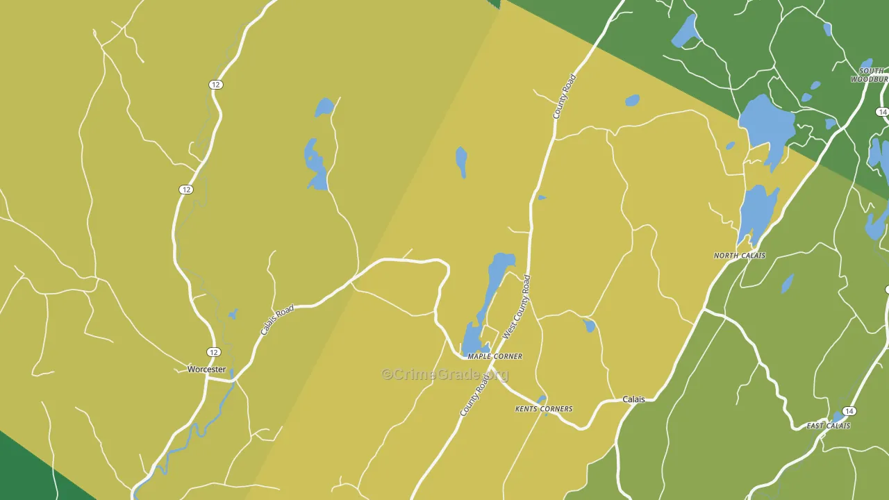Calais, VT Map of Burglary Rates