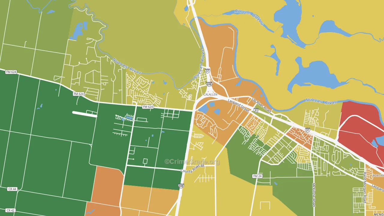 Calallen, Corpus Christi, TX Map of Burglary Rates