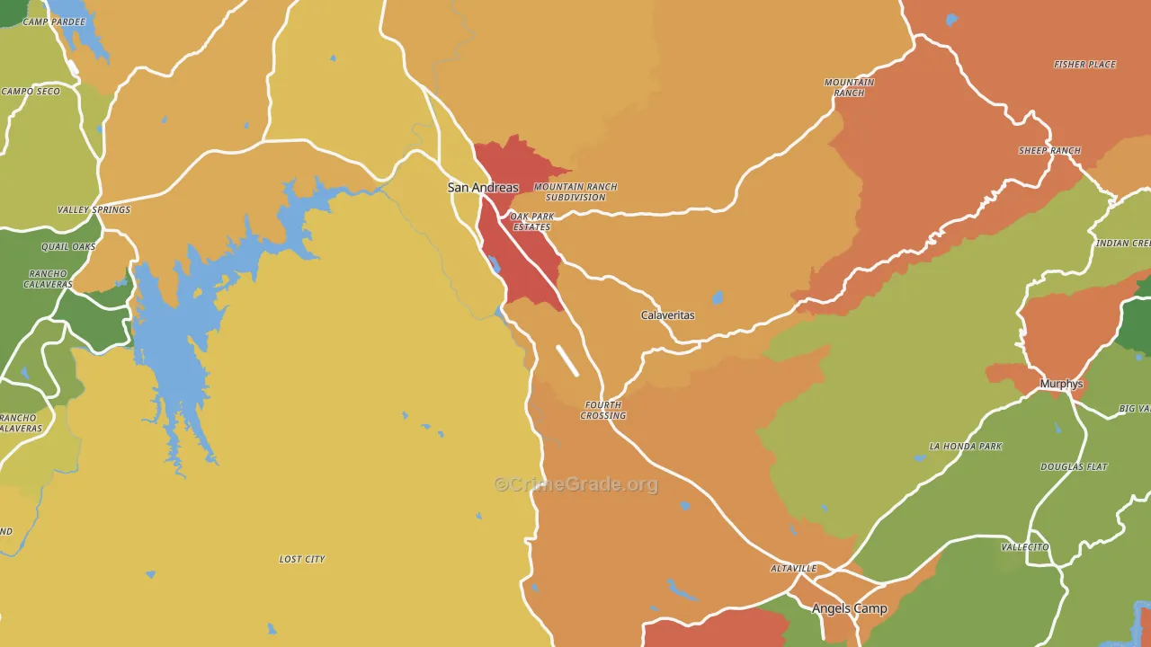 Calaveras County, CA Map of Burglary Rates