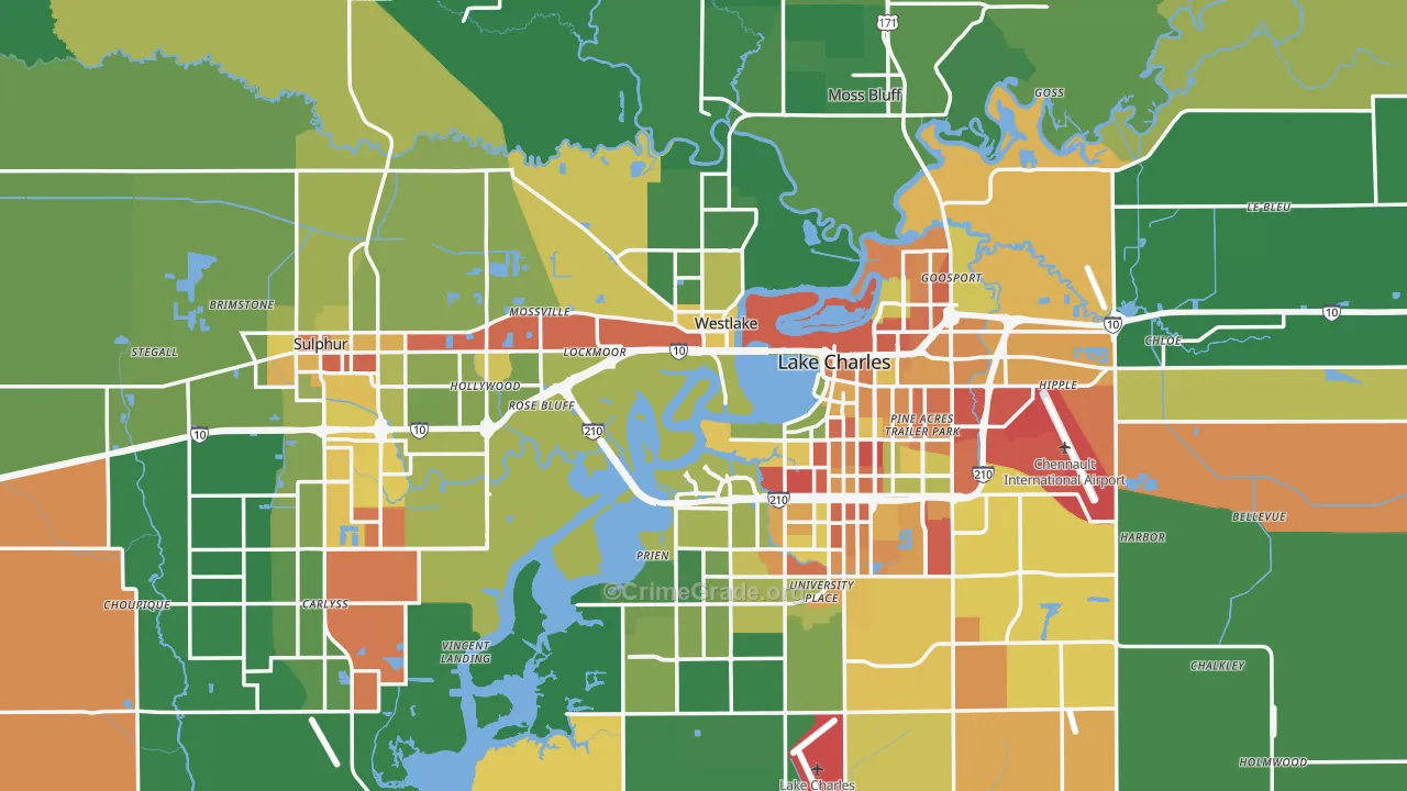 Calcasieu Parish, LA Map of Burglary Rates
