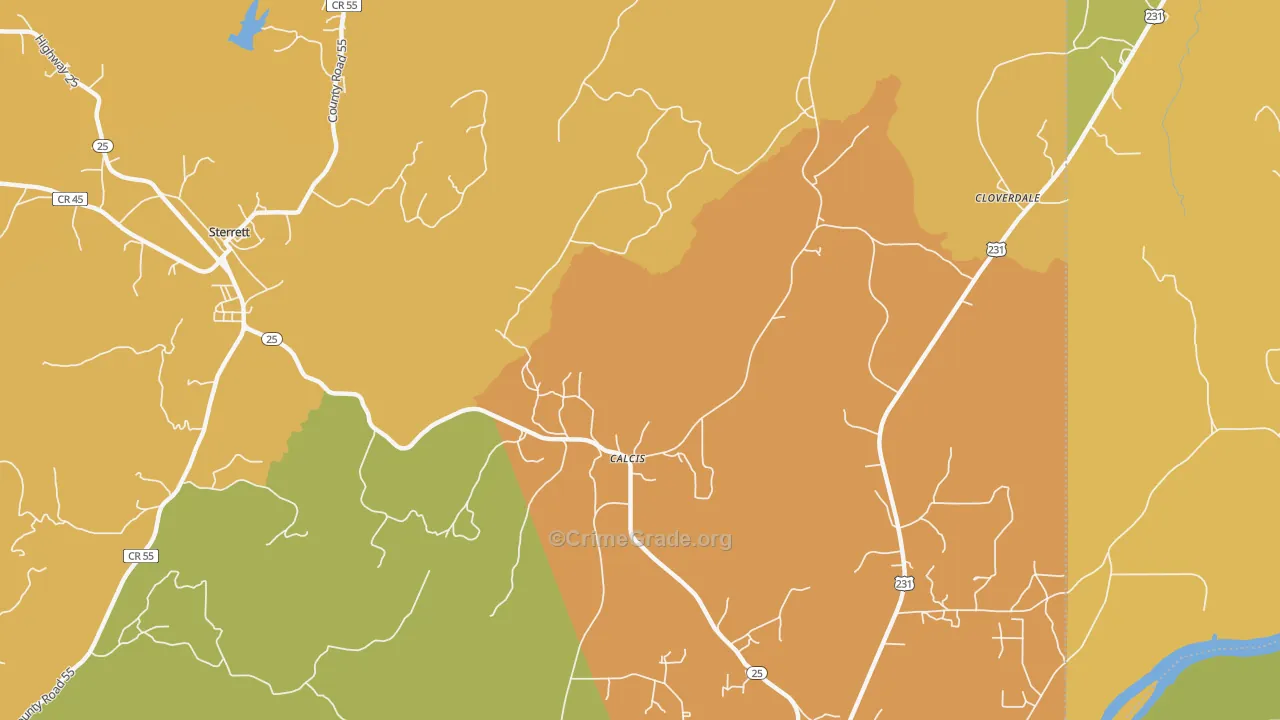 Calcis, AL Map of Burglary Rates