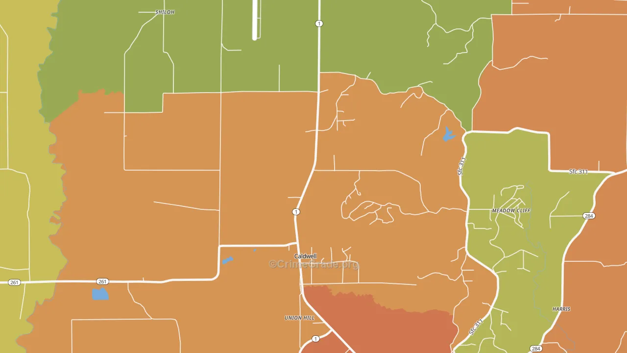 Caldwell, AR Map of Burglary Rates