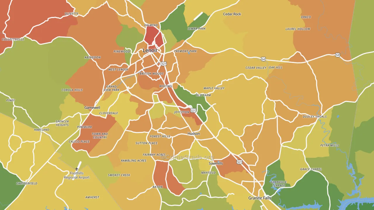 Caldwell County, NC Map of Burglary Rates