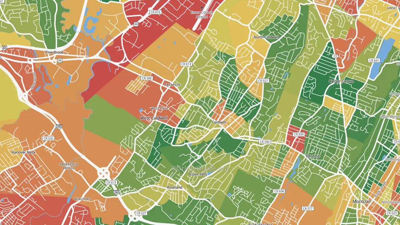 Caldwell, NJ Map of Burglary Rates