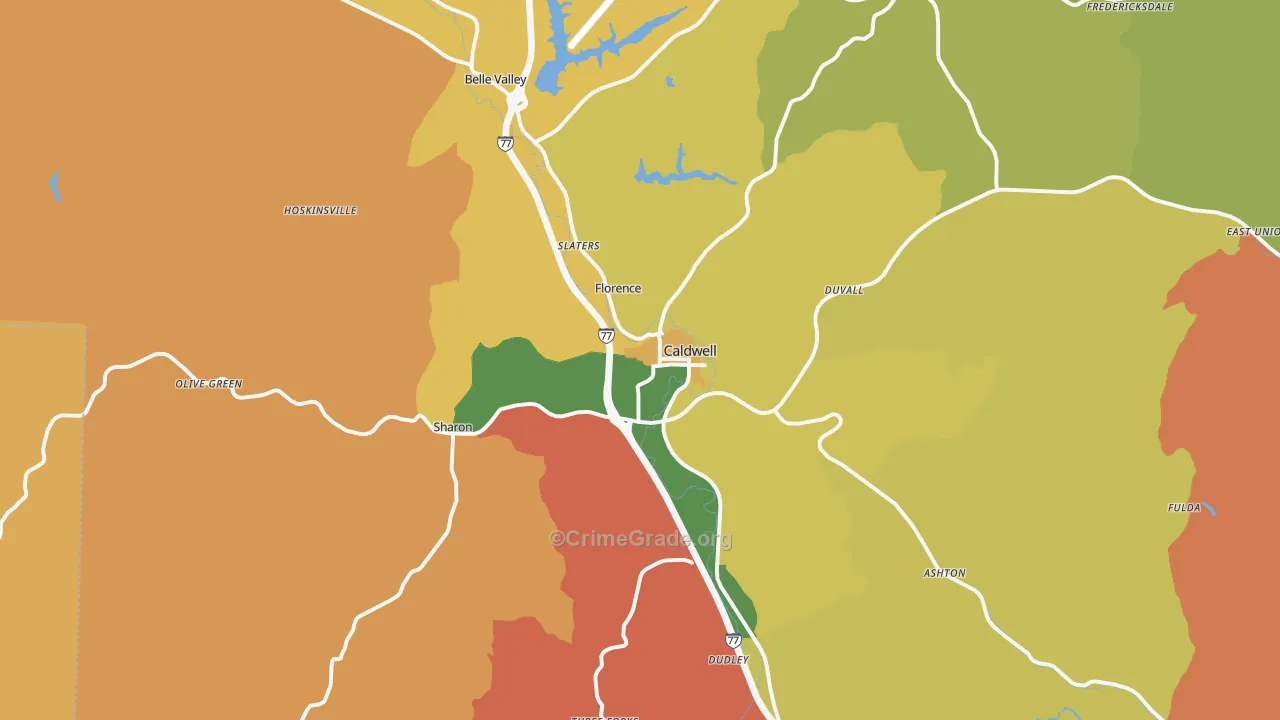 Caldwell, OH Map of Burglary Rates