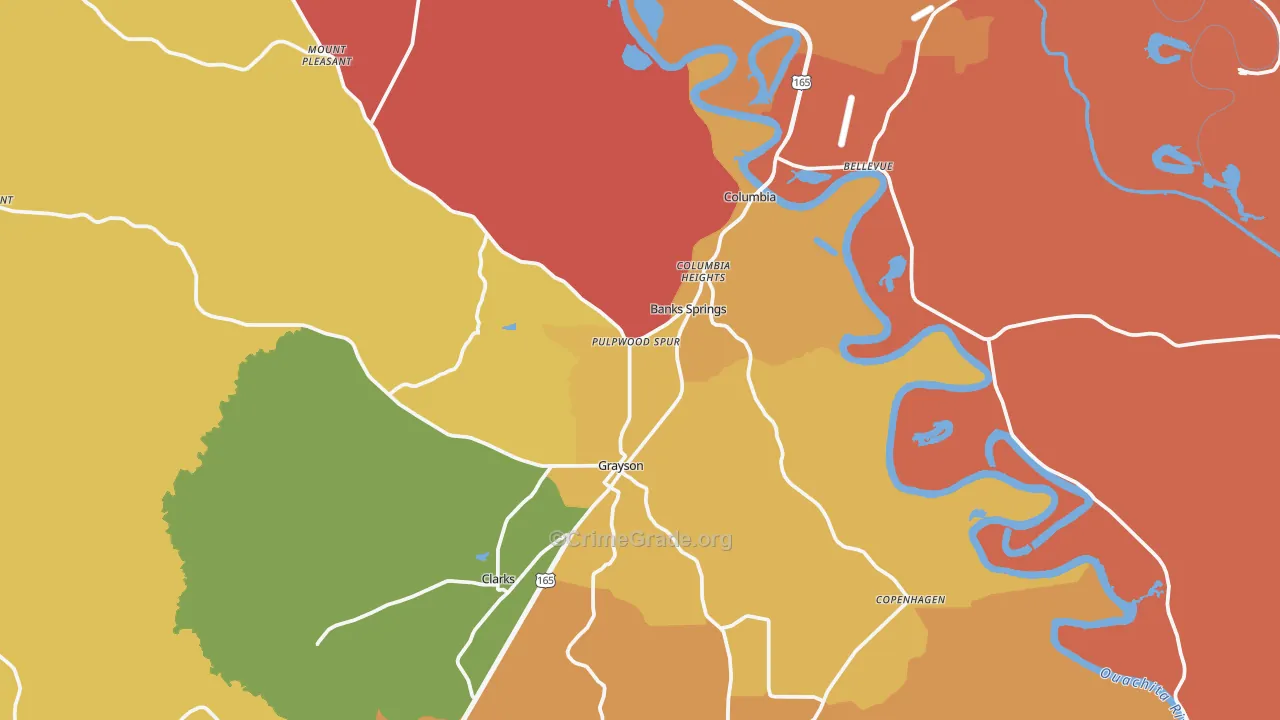 Caldwell Parish, LA Map of Burglary Rates
