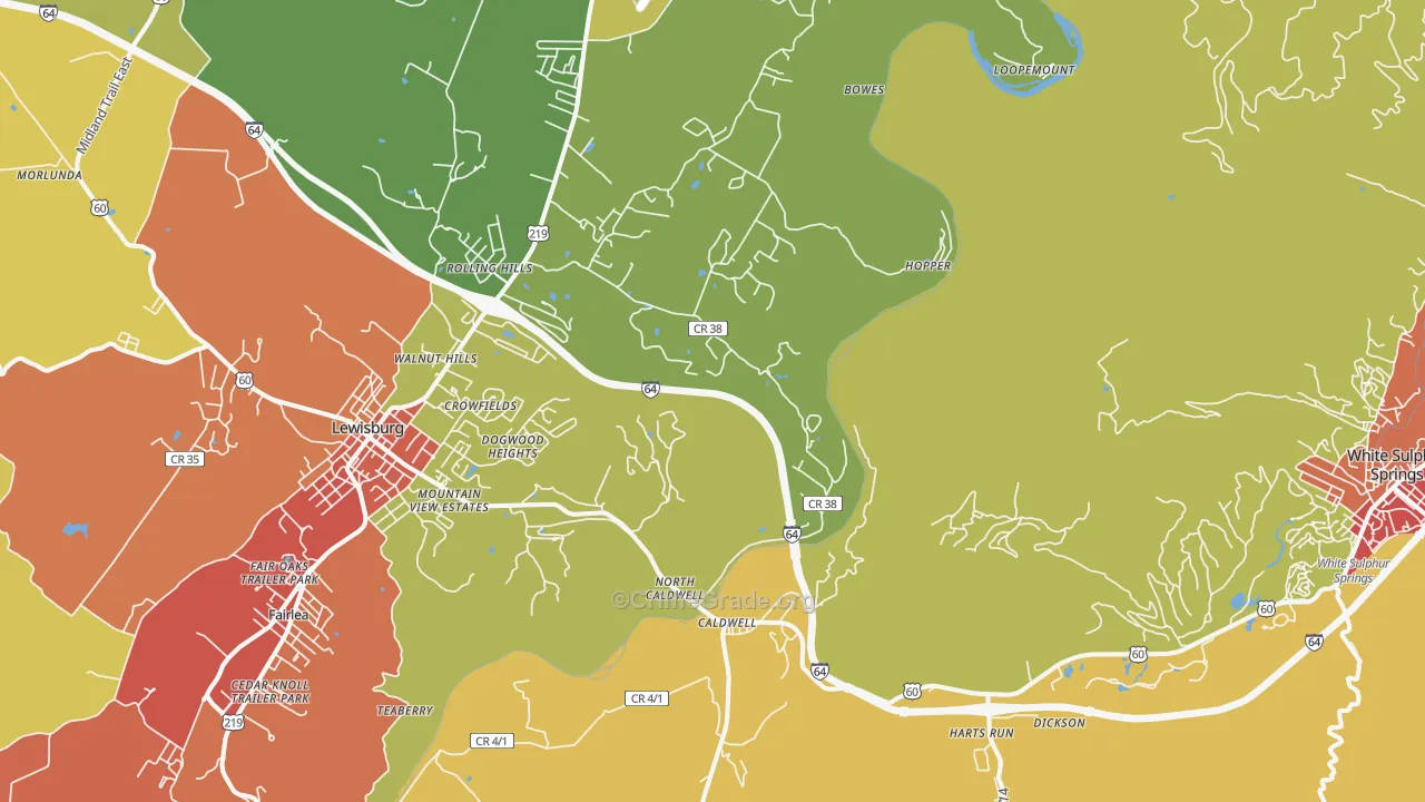 Caldwell, WV Map of Burglary Rates