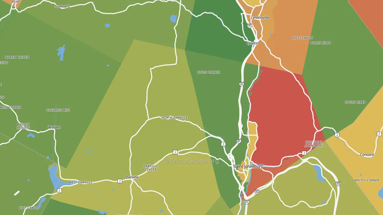 Caledonia County, VT Map of Burglary Rates