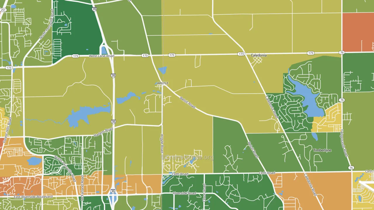 Caledonia, IL Map of Burglary Rates
