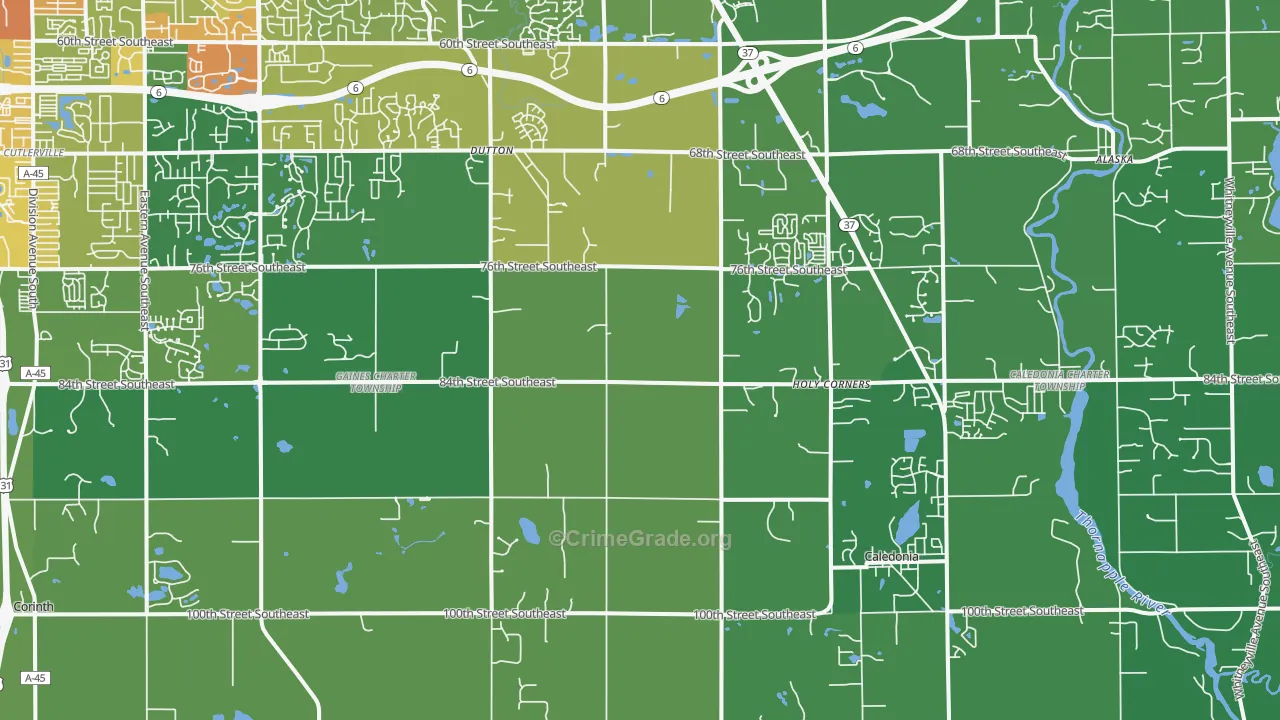 Caledonia, MI Map of Burglary Rates