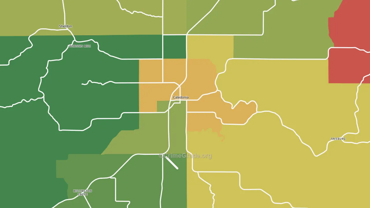 Caledonia, MN Map of Burglary Rates