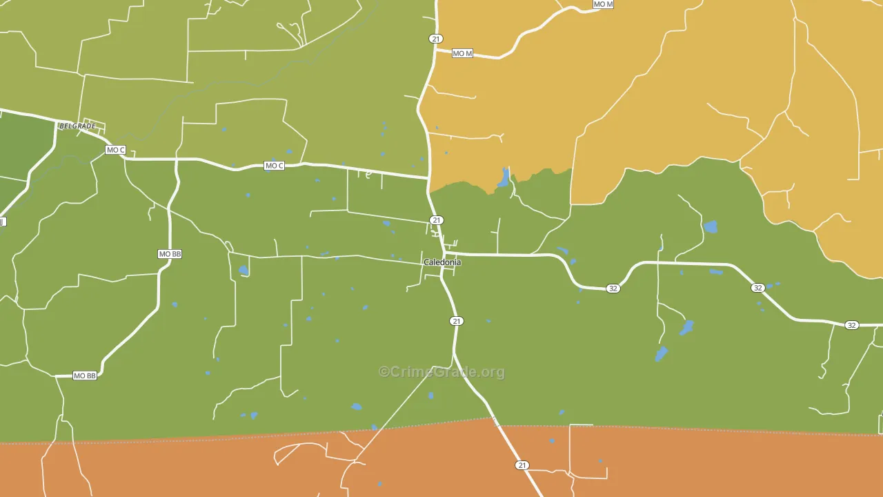 Caledonia, MO Map of Burglary Rates
