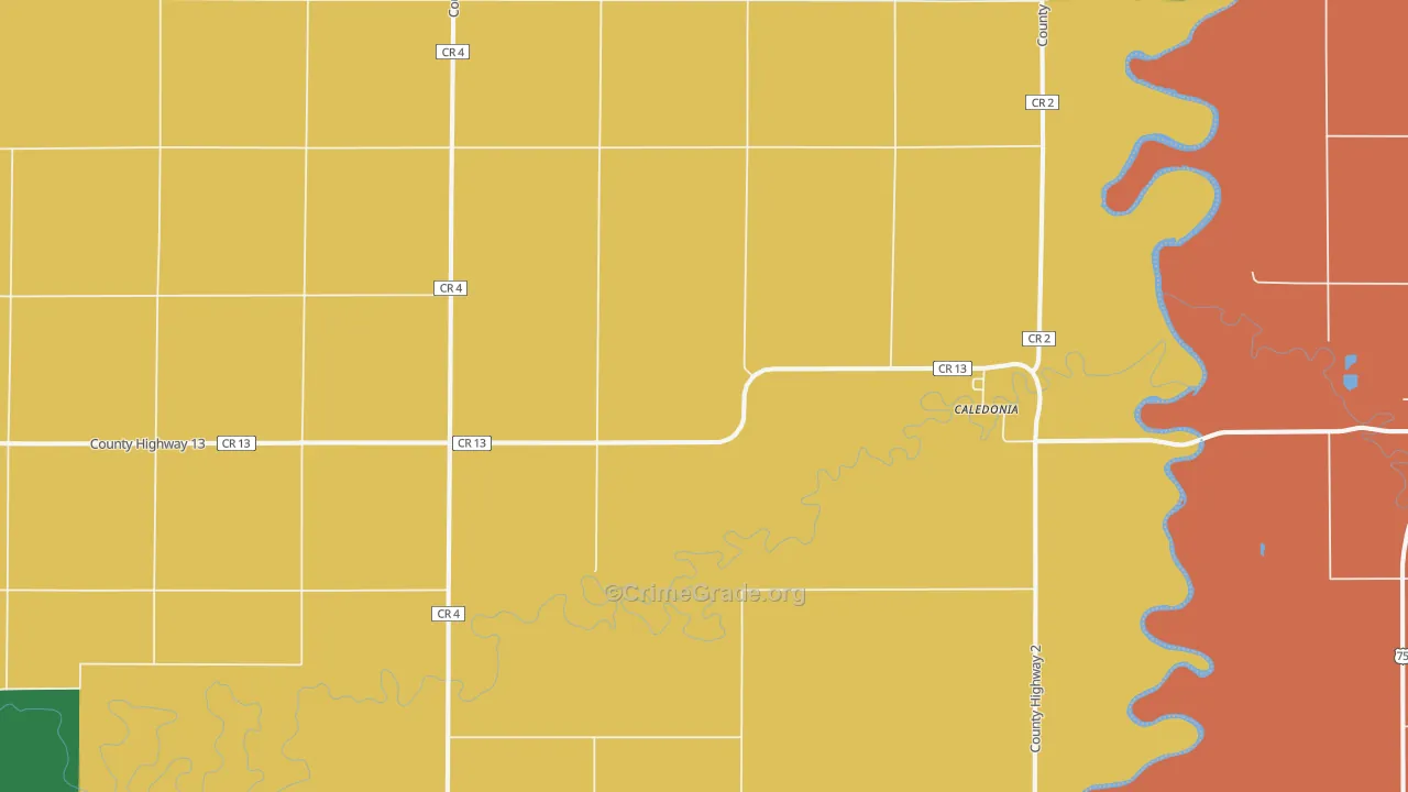 Caledonia, ND Map of Burglary Rates