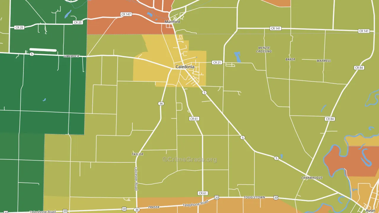 Caledonia, NY Map of Burglary Rates