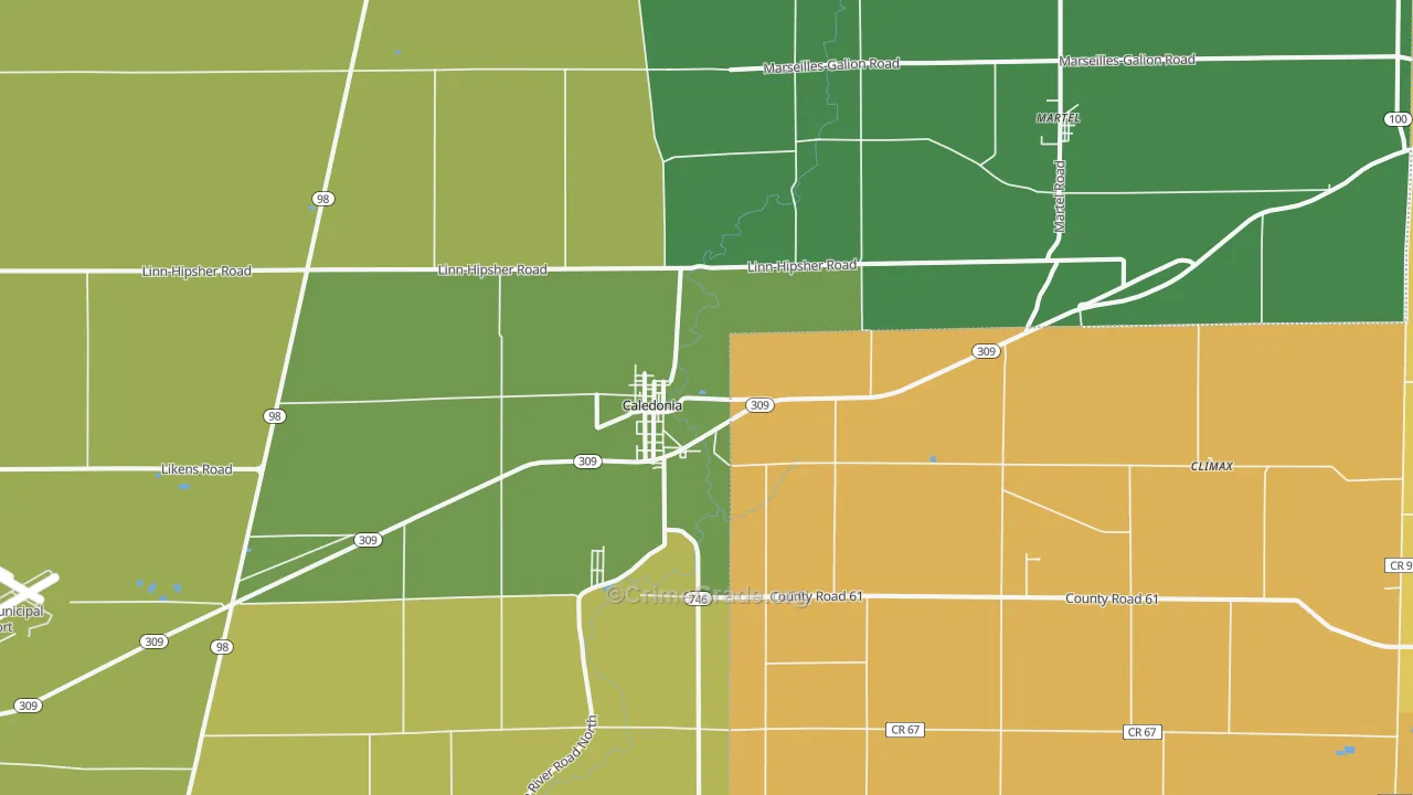 Caledonia, OH Map of Burglary Rates