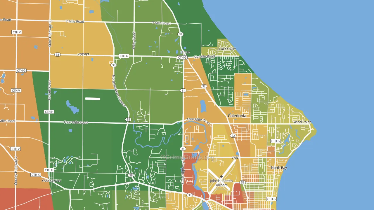 Caledonia, WI Map of Burglary Rates