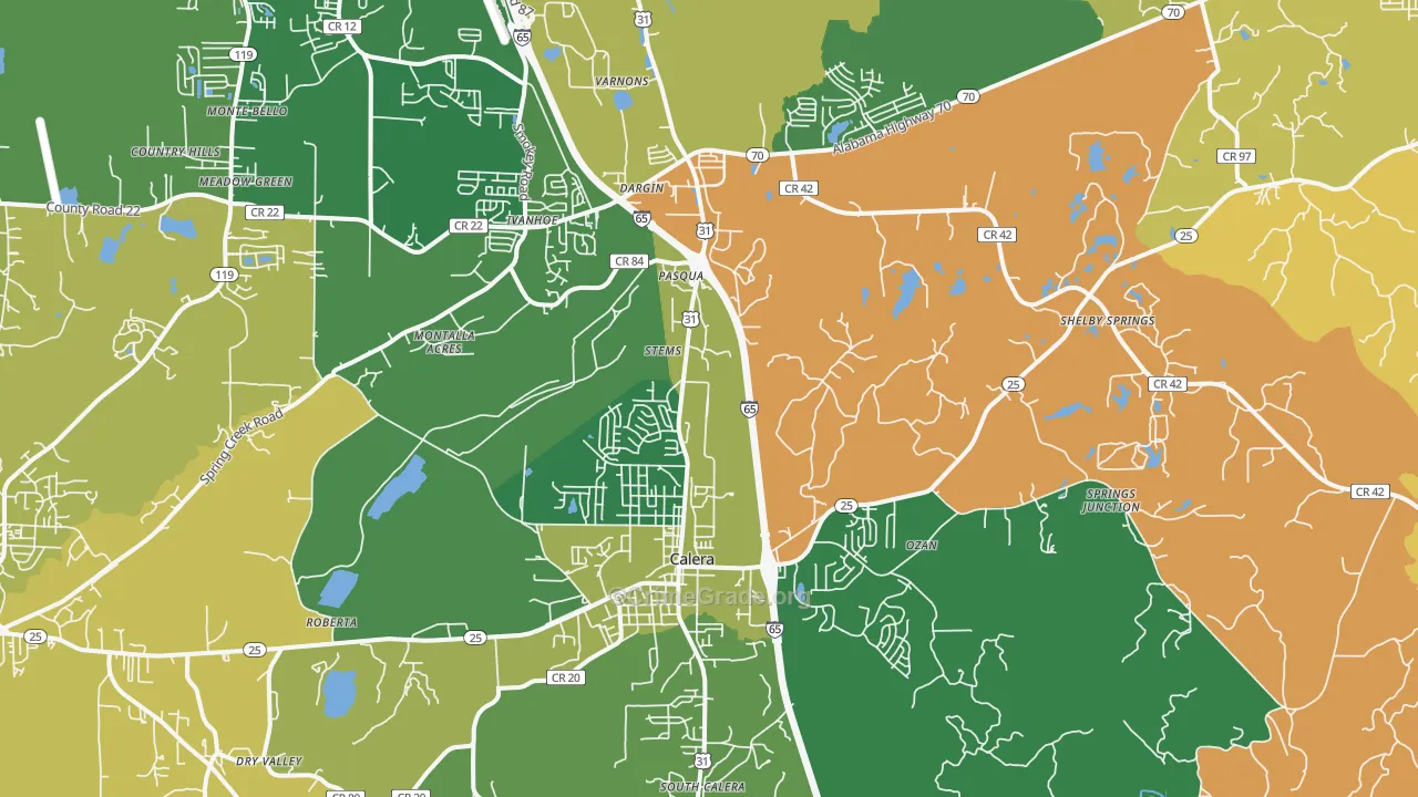 Calera, AL Map of Burglary Rates