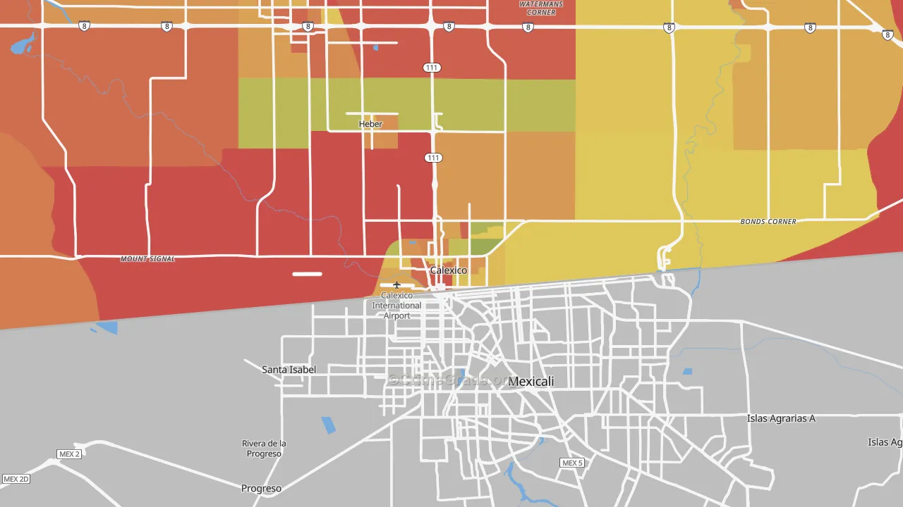 Calexico, CA Map of Burglary Rates