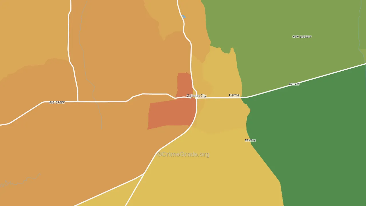 Calhoun City, MS Map of Burglary Rates