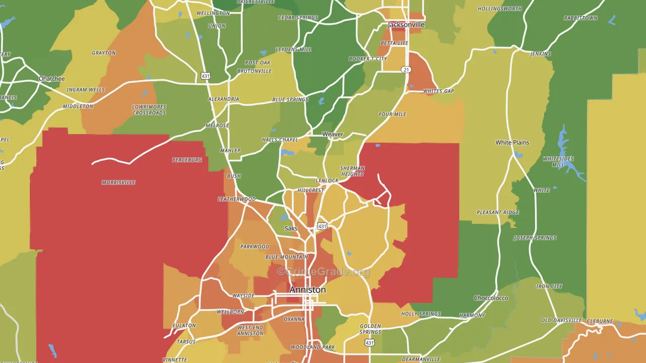 Calhoun County, AL Map of Burglary Rates