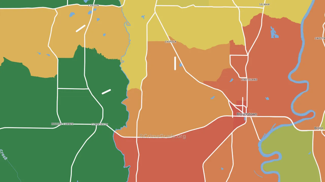 Calhoun County, FL Map of Burglary Rates