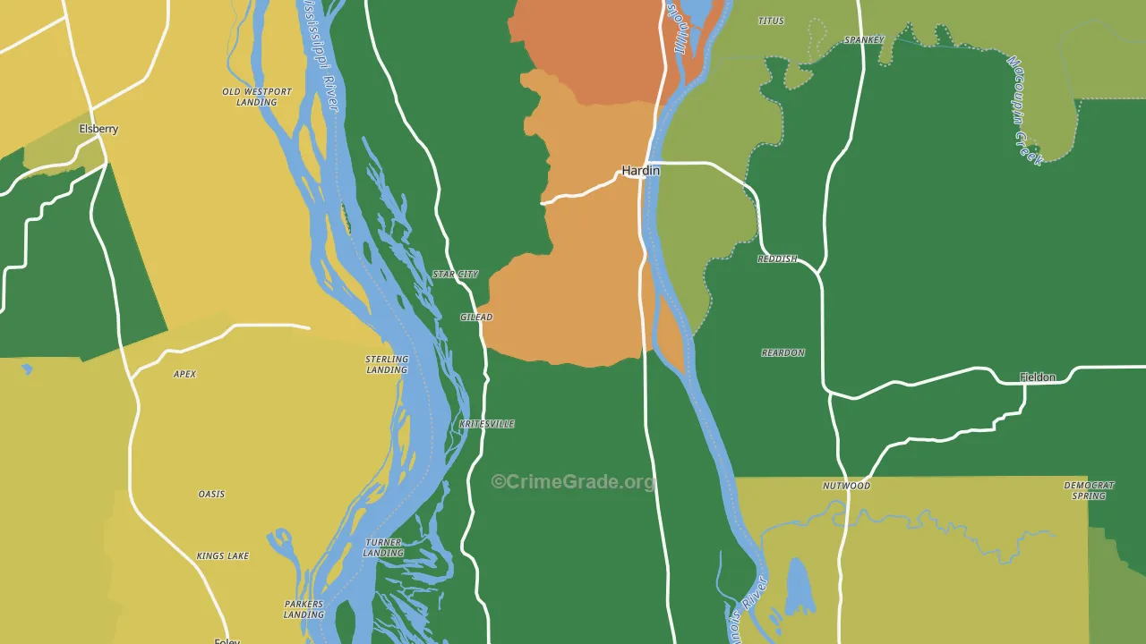 Calhoun County, IL Map of Burglary Rates