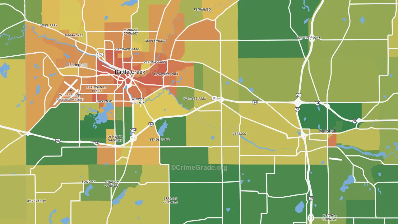 Calhoun County, MI Map of Burglary Rates