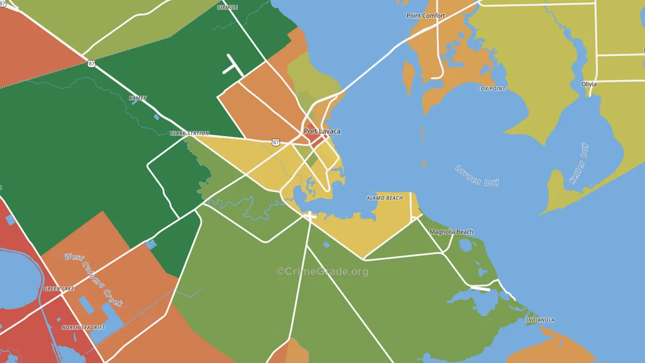 Calhoun County, TX Map of Burglary Rates