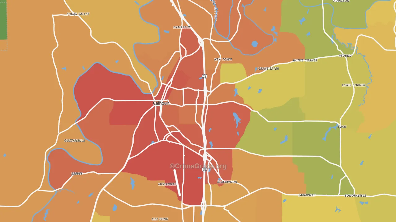 Calhoun, GA Map of Burglary Rates