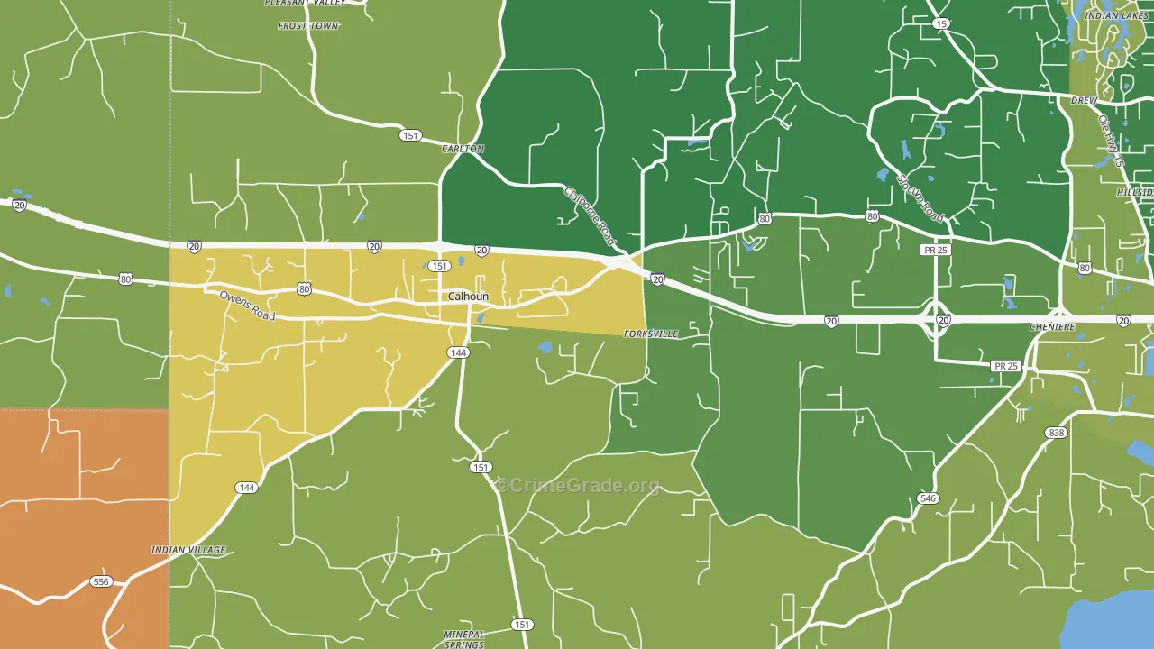 Calhoun, LA Map of Burglary Rates
