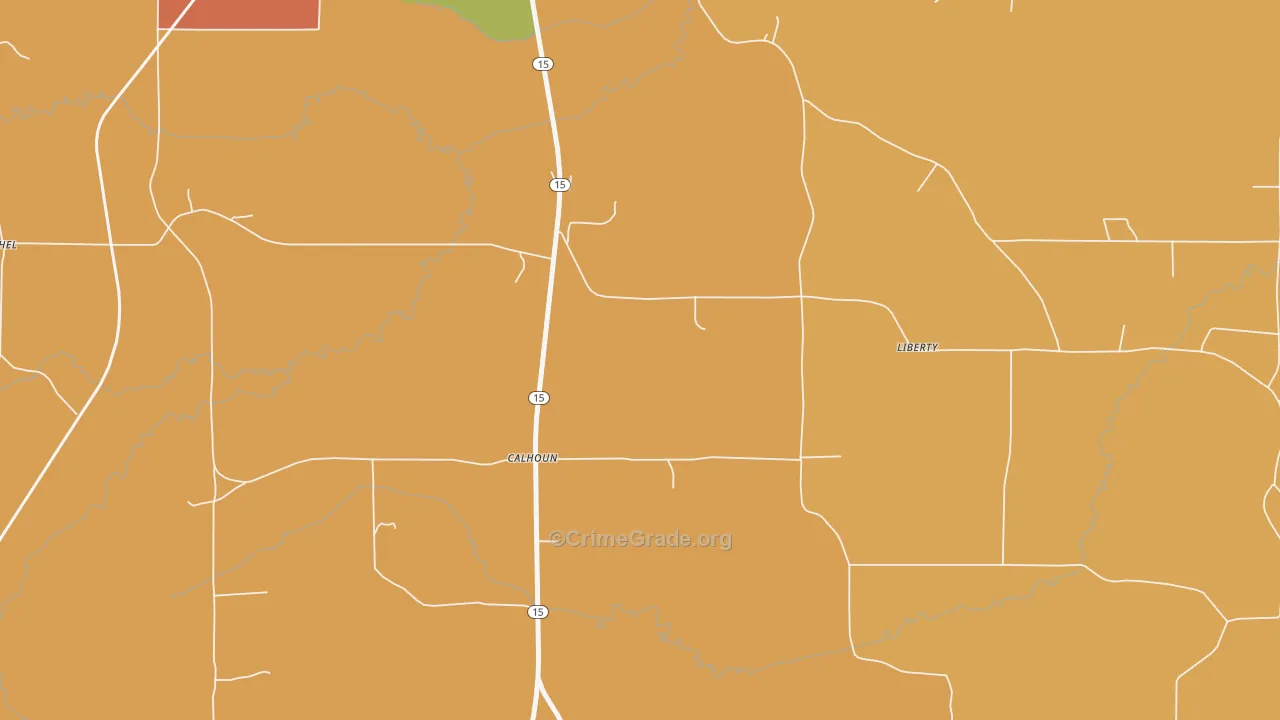 Calhoun, MS Map of Burglary Rates