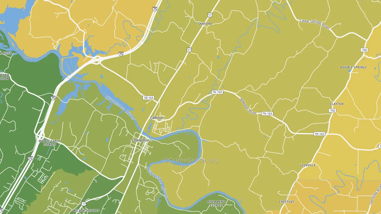 Calhoun, TN Map of Burglary Rates