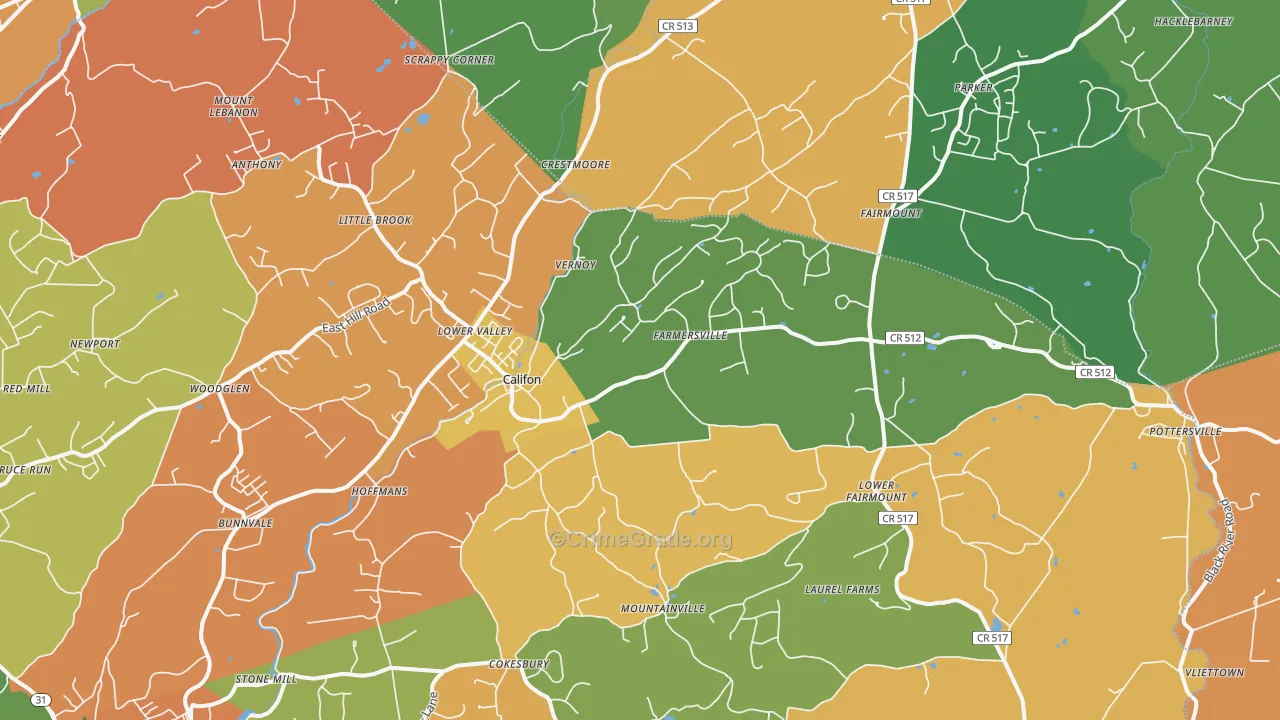 Califon, NJ Map of Burglary Rates