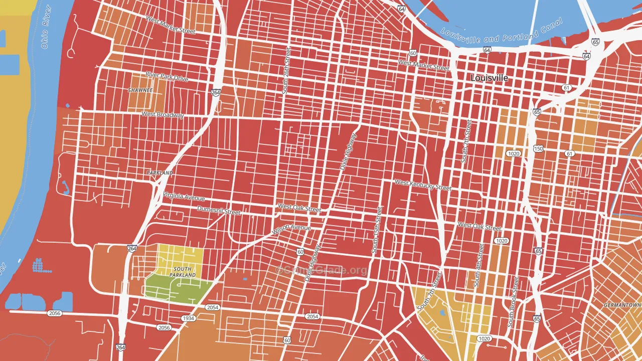 California, Louisville, KY Map of Burglary Rates