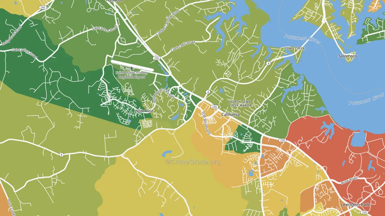 California, MD Map of Burglary Rates
