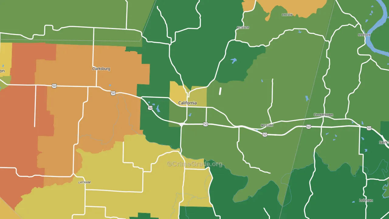 California, MO Map of Burglary Rates