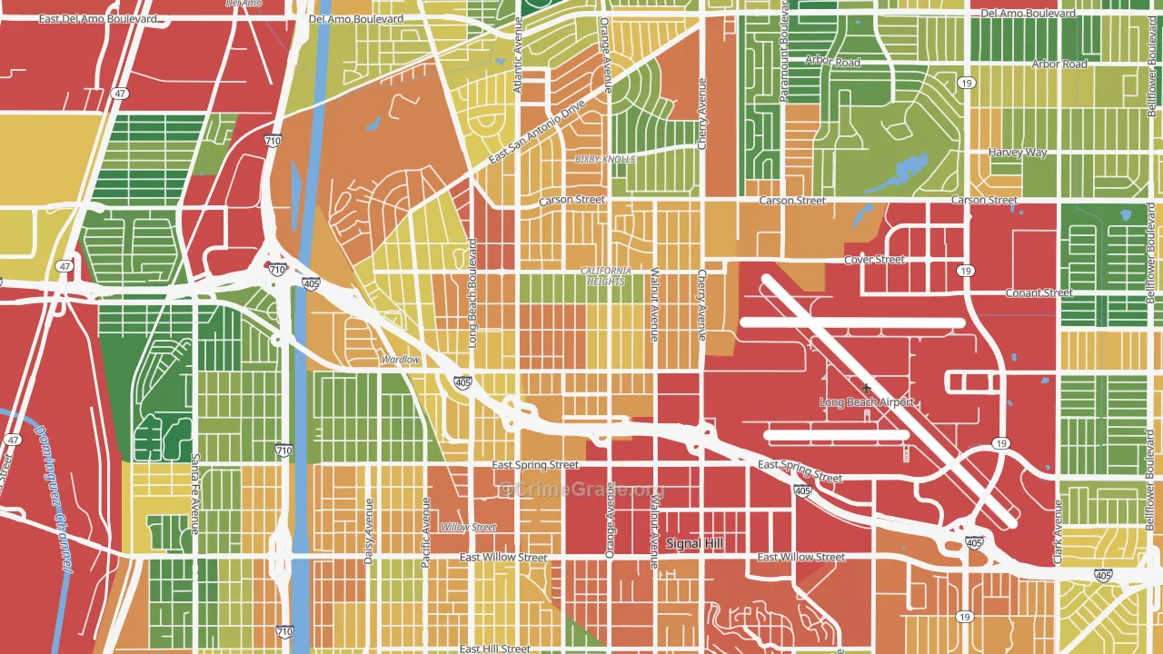 Californial Heights, Long Beach, CA Map of Burglary Rates