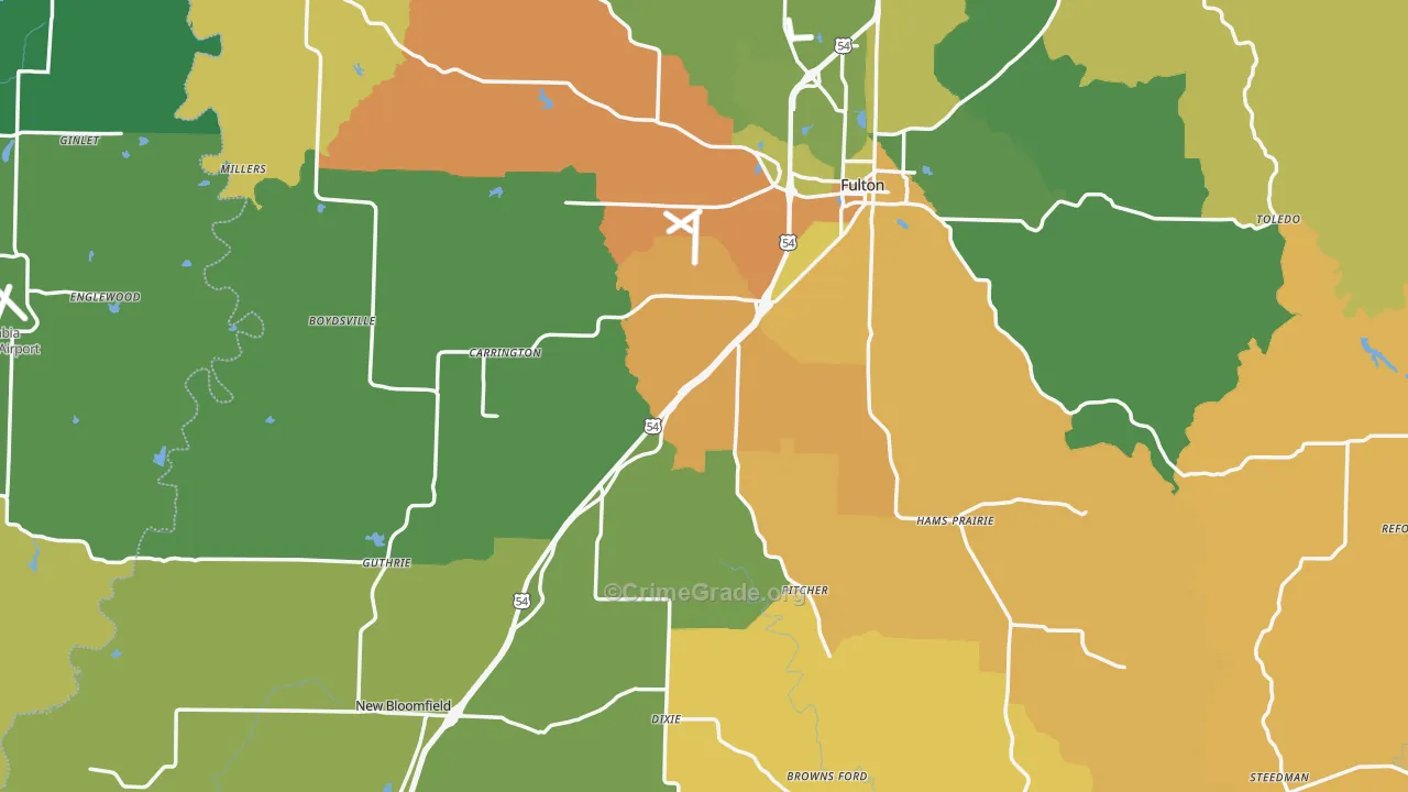 Callaway County, MO Map of Burglary Rates