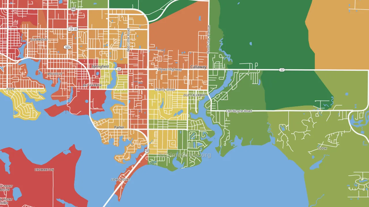 Callaway, FL Map of Burglary Rates