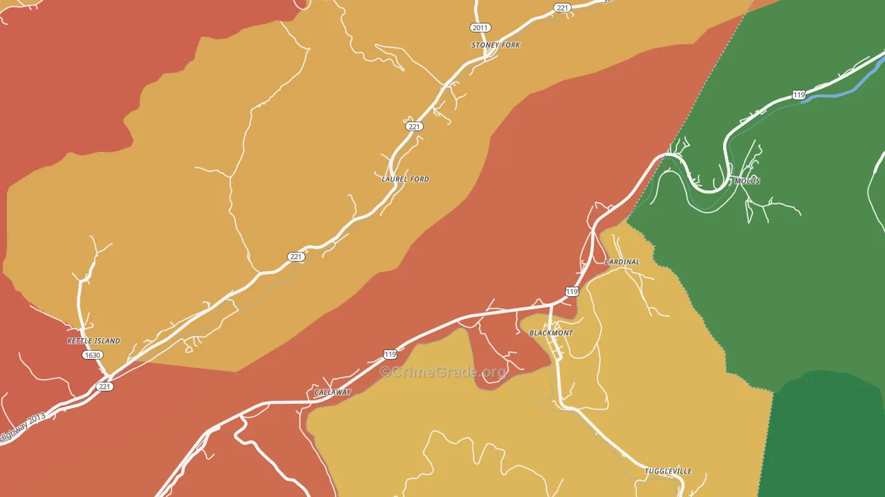 Callaway, KY Map of Burglary Rates