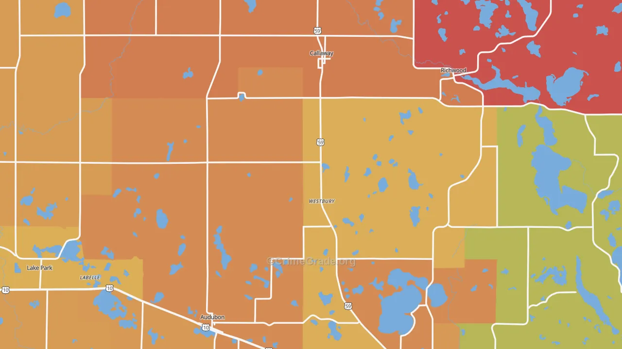 Callaway, MN Map of Burglary Rates
