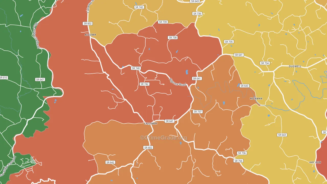 Callaway, VA Map of Burglary Rates