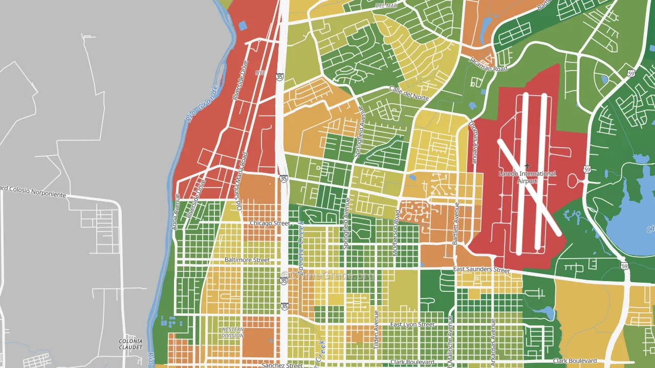Calton Gardens, Laredo, TX Map of Burglary Rates