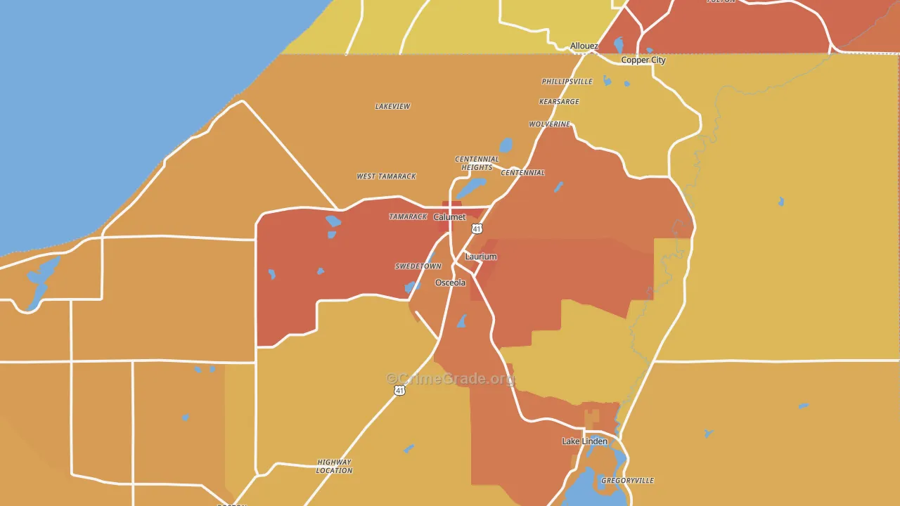 Calumet, MI Map of Burglary Rates