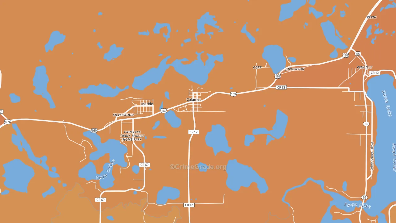 Calumet, MN Map of Burglary Rates