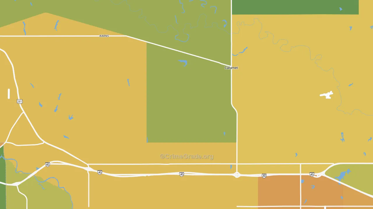 Calumet, OK Map of Burglary Rates
