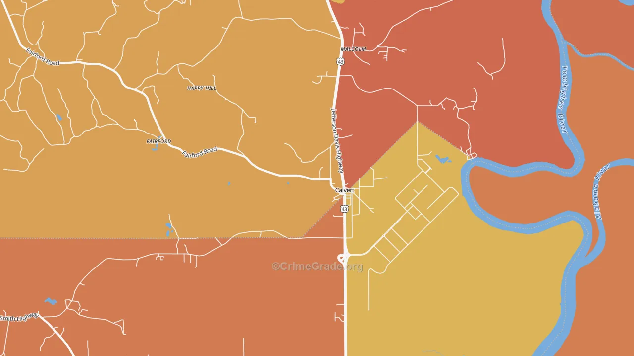 Calvert, AL Map of Burglary Rates