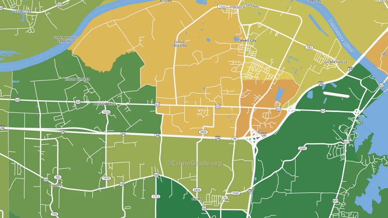 Calvert City, KY Map of Burglary Rates